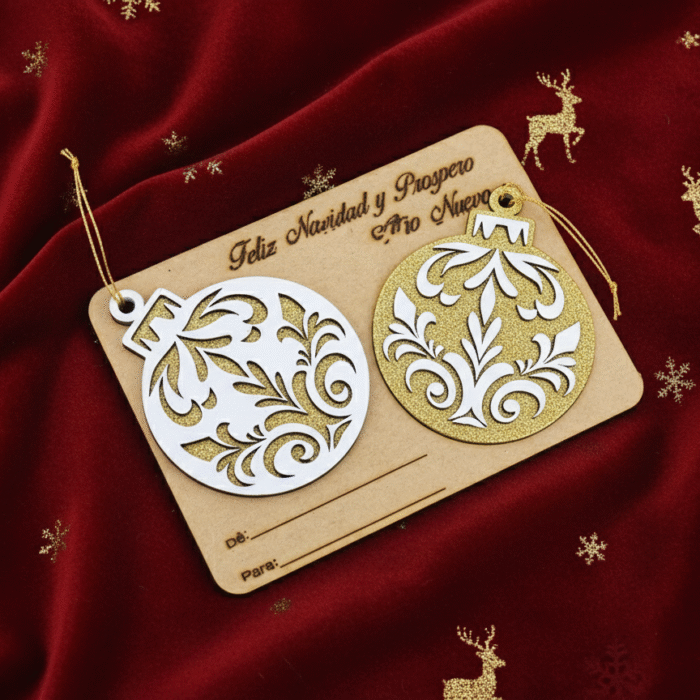 Set de Regalo Navideño: Dúo de Adornos Damasco Dorado