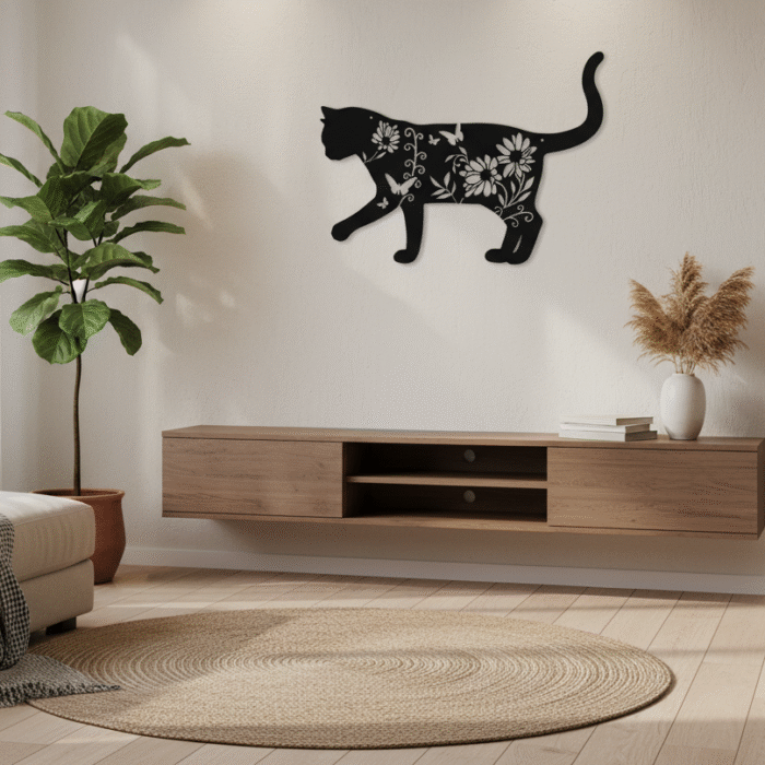 Cuadro Decorativo Gato Floral